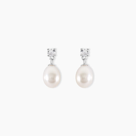 Boucles D'oreilles Pendantes Dolores Argent  Perle De Culture Et Oxyde - Boucles d'oreilles fantaisie Femme | Histoire d’Or