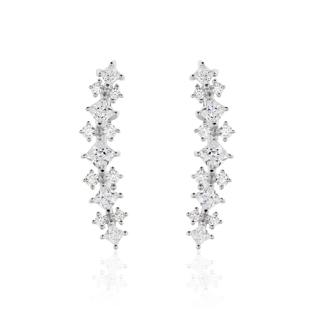 Bijoux D&iquest;oreilles Grimpants Sarida Argent Blanc Oxyde De Zirconium - Boucles d'oreilles fantaisie Femme | Histoire d&rsquo;Or