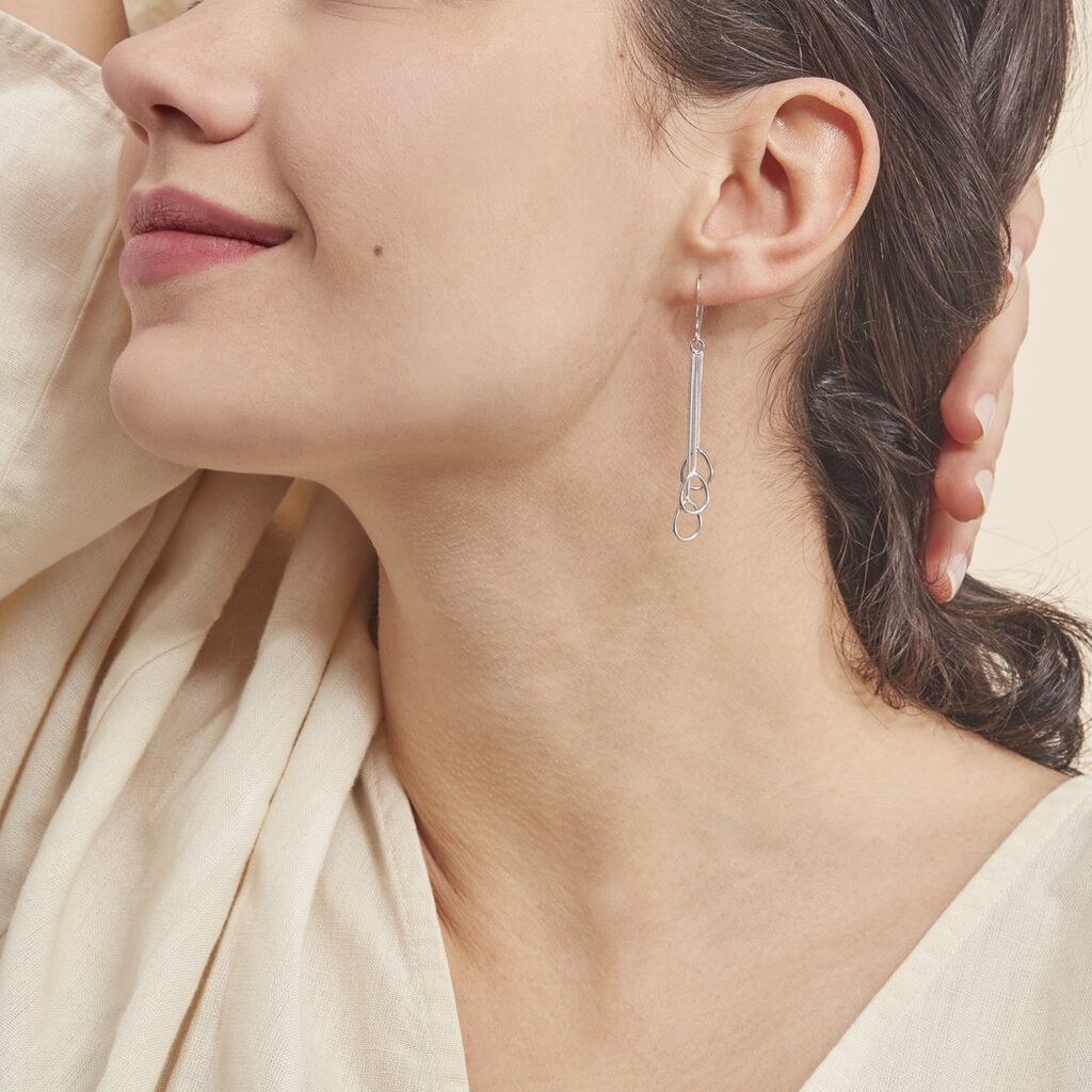 Boucles D'oreilles Pendantes Flat Argent Blanc - Boucles d'oreilles fantaisie Femme | Histoire d’Or