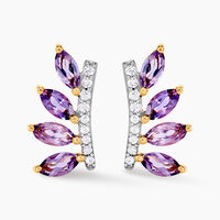 Boucles D'oreilles Puces Tiara Or Jaune Améthyste Oxyde De Zirconium