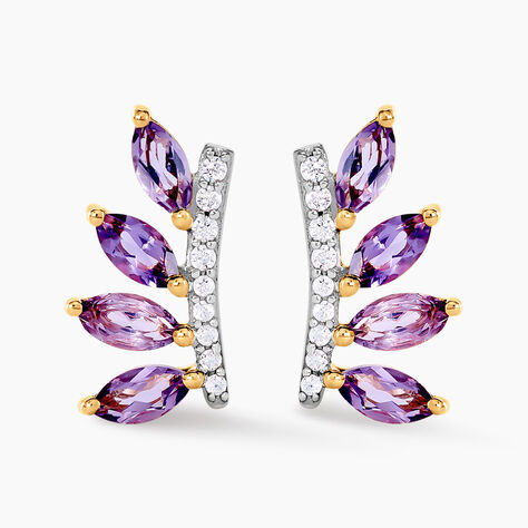 Boucles D'oreilles Puces Tiara Or Jaune Améthyste Oxyde De Zirconium - Clous d'oreilles Femme | Histoire d’Or