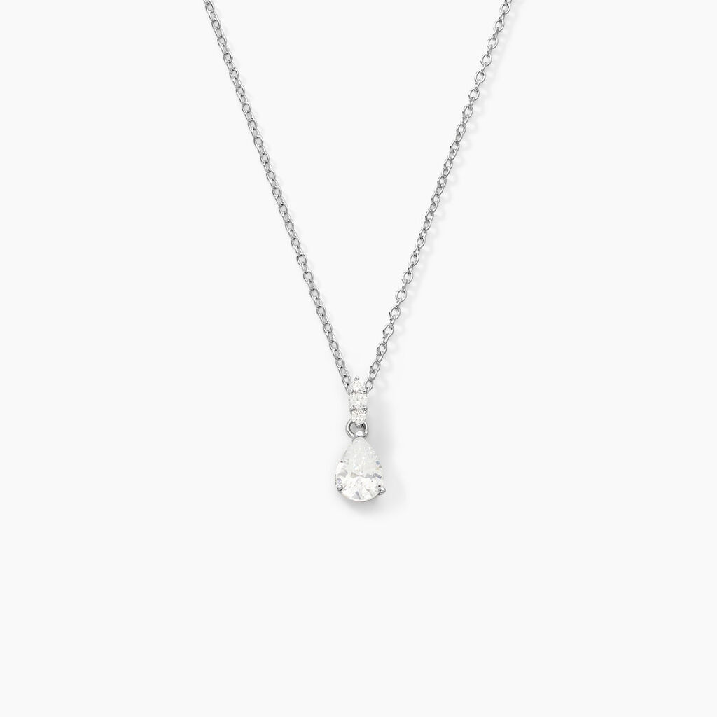 Collier Ras Du Cou Solitaire Goutte Zirconium CZ Et Argent 925 - Modèle CO33 - Neuf Avec étiquettes