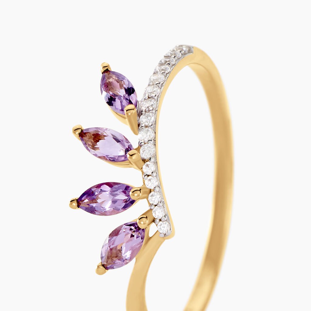 Bague Tiara Or Jaune Am&eacute;thyste Oxyde De Zirconium - Bagues avec pierre Femme | Histoire d&rsquo;Or