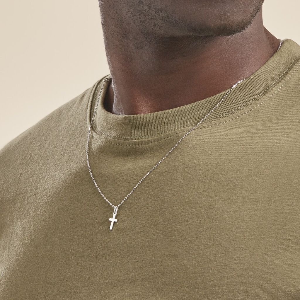 Pendentif Bathilde Croix Striee Or Blanc - Pendentifs Baptême Famille | Histoire d’Or