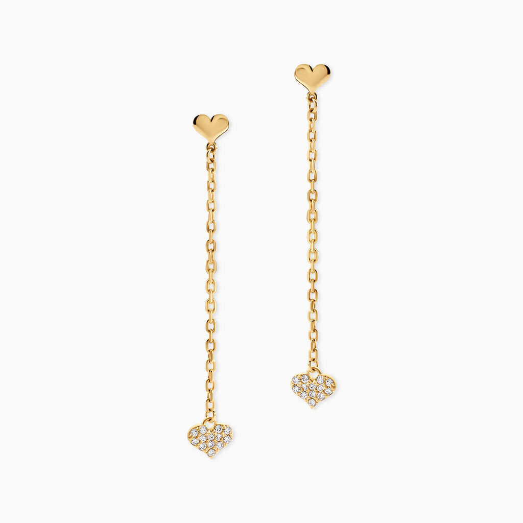Boucles D'Oreilles Pendantes Cheri Argent Dor&eacute; A L'Or 750/1000 Oxyde De Zirconium - Boucles d'oreilles pendantes Femme | Histoire d&rsquo;Or
