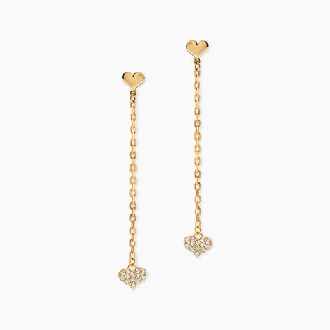 Boucles D'Oreilles Pendantes Cheri Argent Dor&eacute; A L'Or 750/1000 Oxyde De Zirconium - Boucles d'oreilles pendantes Femme | Histoire d&rsquo;Or