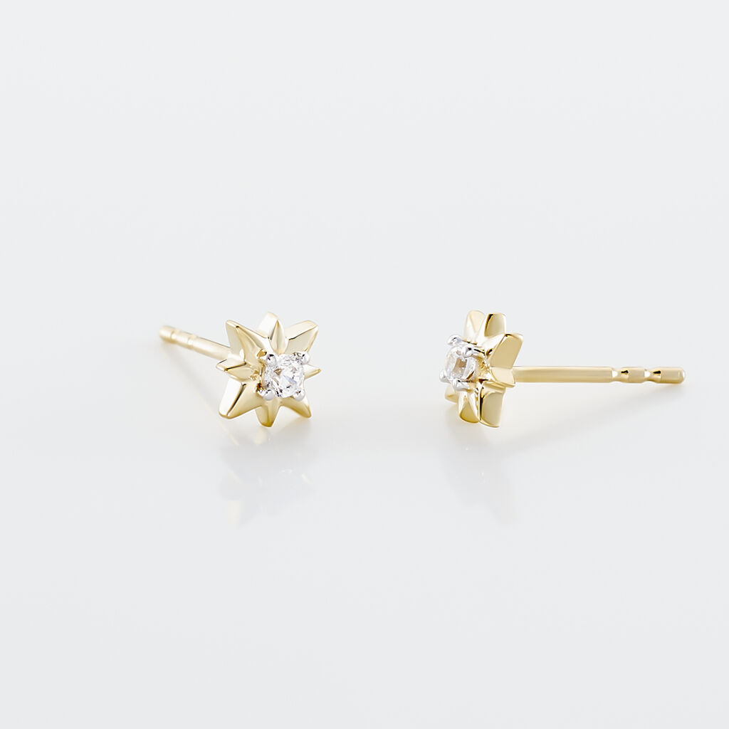 Boucles D'oreilles Puces Astralia Or Jaune Oxyde De Zirconium - Clous d'oreilles Femme | Histoire d&rsquo;Or