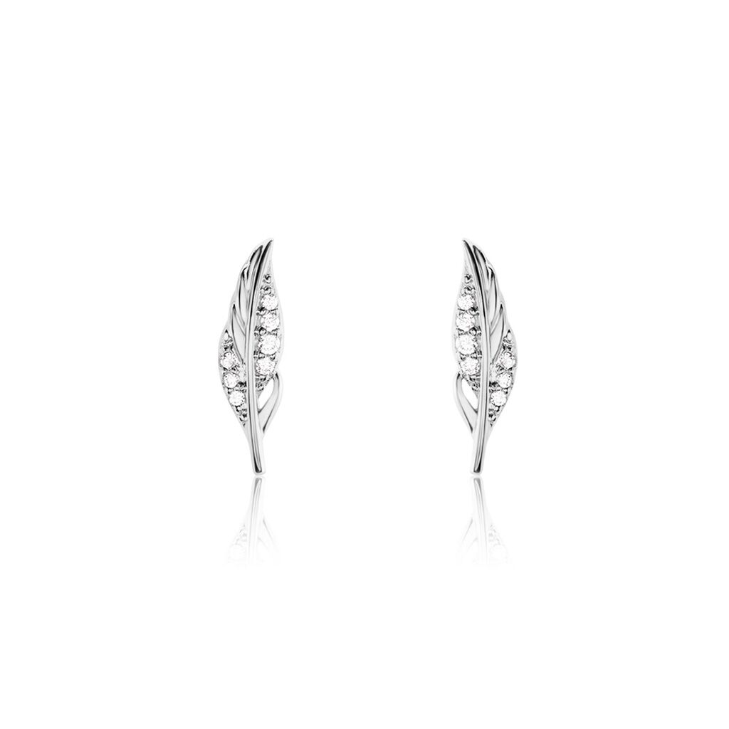 Boucles D'oreilles Puces Feath Argent Blanc Oxyde De Zirconium - Boucles d'oreilles fantaisie Femme | Histoire d’Or