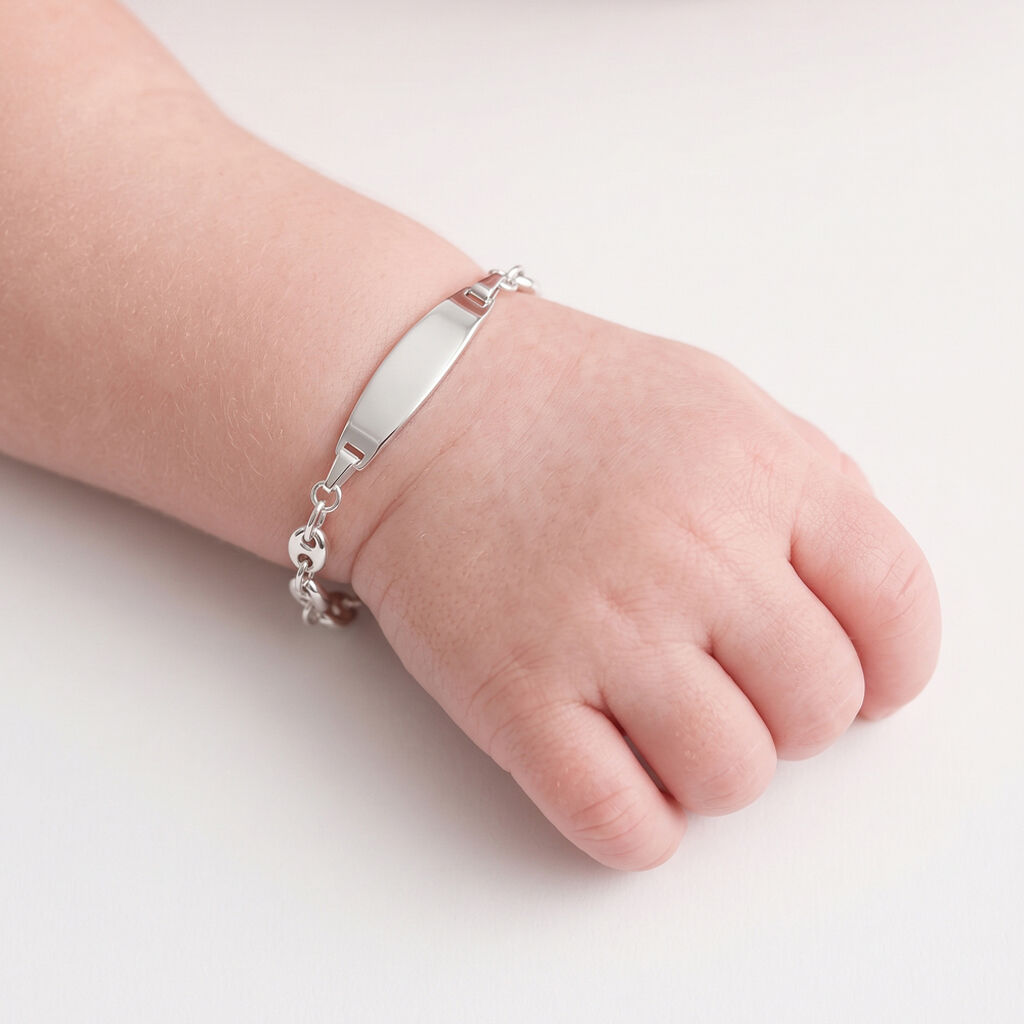 Bracelet Identit&eacute; Evin Maille Grain De Cafe Or Blanc - Bracelets Communion Enfant | Histoire d&rsquo;Or