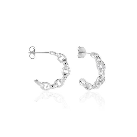 Créoles Trait D'union Argent Blanc Oxyde De Zirconium - Boucles d'oreilles créoles Femme | Histoire d’Or