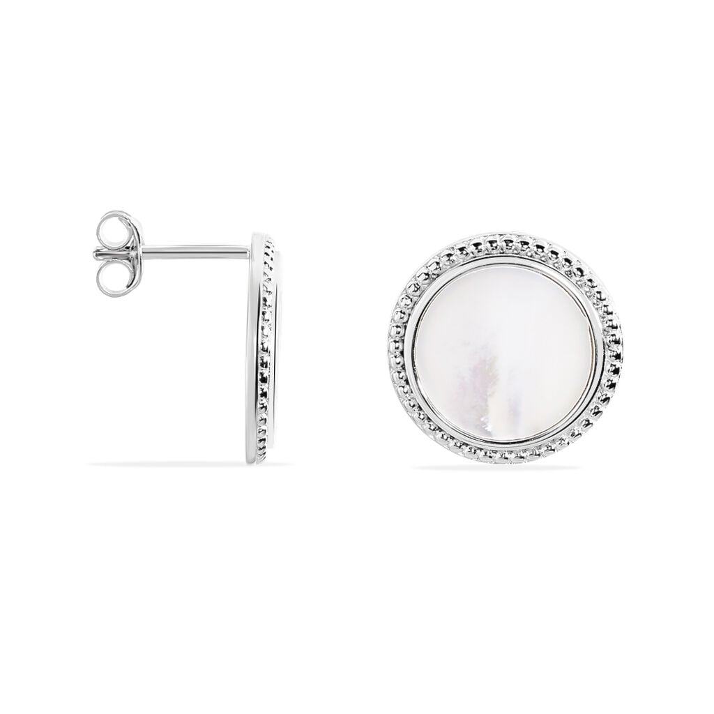 Boucles D'oreilles Puces Laetizia Celine Argent Blanc Nacre - Boucles d'oreilles fantaisie Femme | Histoire d&rsquo;Or