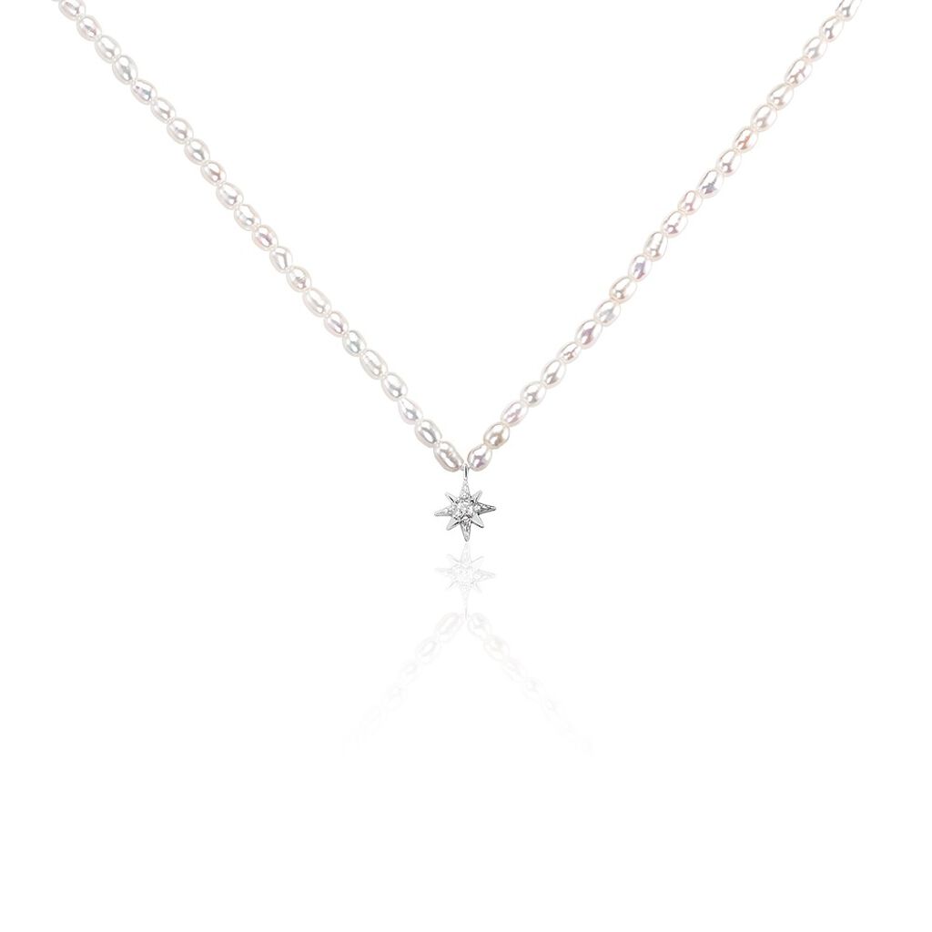 Collier Shelah Argent Blanc Perle De Culture Oxyde De Zirconium