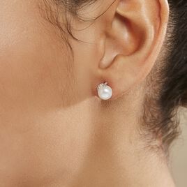 Boucles D'oreilles Puces Lucinda Or Blanc Perle De Culture Et Oxyde - Clous d'oreilles Femme | Histoire d’Or