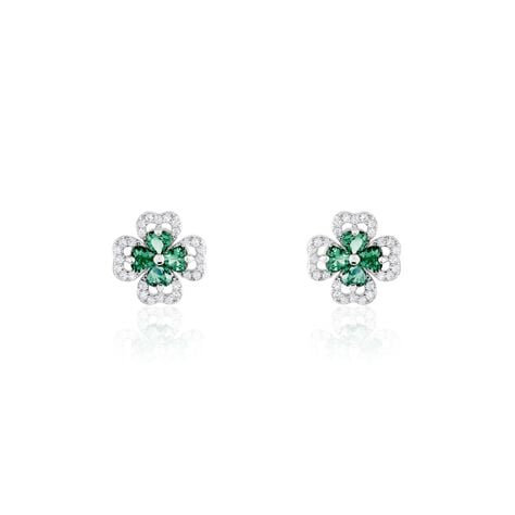 Boucles D'oreilles Puces Argent Blanc Deryn Verre Oxydes De Zirconium - Boucles d'oreilles fantaisie Femme | Histoire d’Or