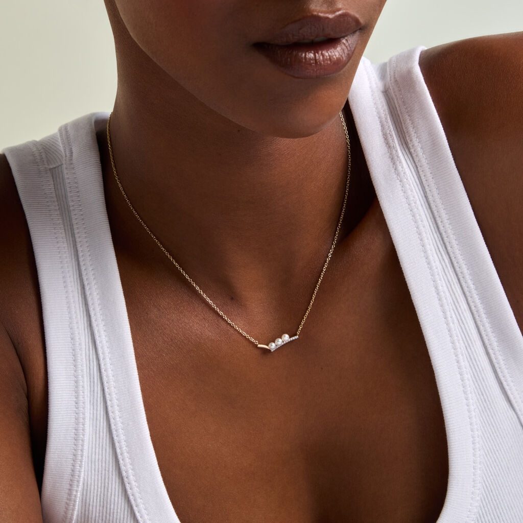 Collier Ambrogio Argent Dor&eacute; A L'Or 750/1000 Perle De Culture Oxyde De Zirconium - Cadeaux de naissance Femme | Histoire d&rsquo;Or