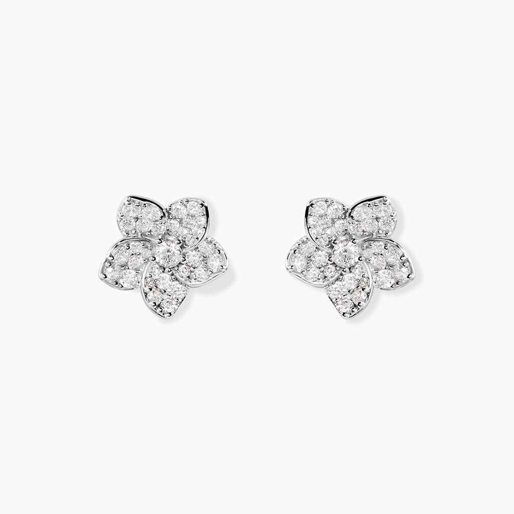 Boucles D'Oreilles Puces Sephine Argent Blanc Oxyde De Zirconium - Boucles d'oreilles fantaisie Femme | Histoire d&rsquo;Or