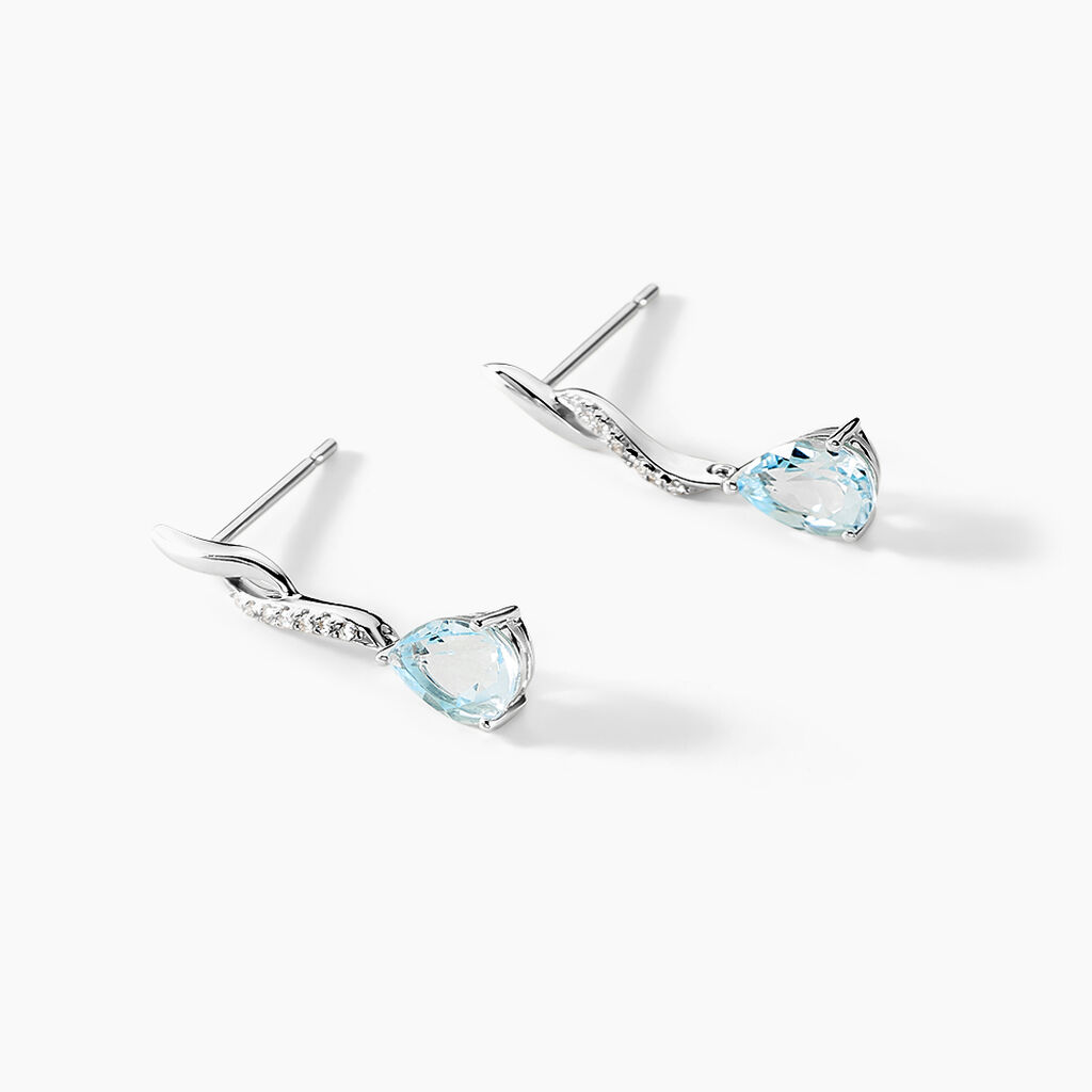 Boucles D'oreilles Pendantes Assaf Or Blanc Topaze Et Oxyde - Boucles d'oreilles pendantes Femme | Histoire d’Or