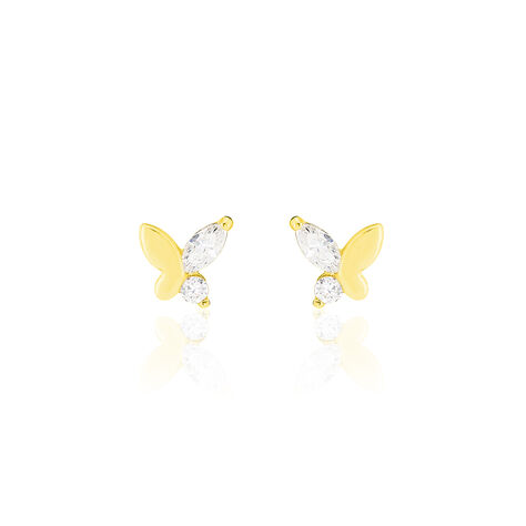 Boucles D'oreilles Puces Evaelle Papillon Or Jaune Oxyde De Zirconium - Clous d'oreilles Femme | Histoire d’Or