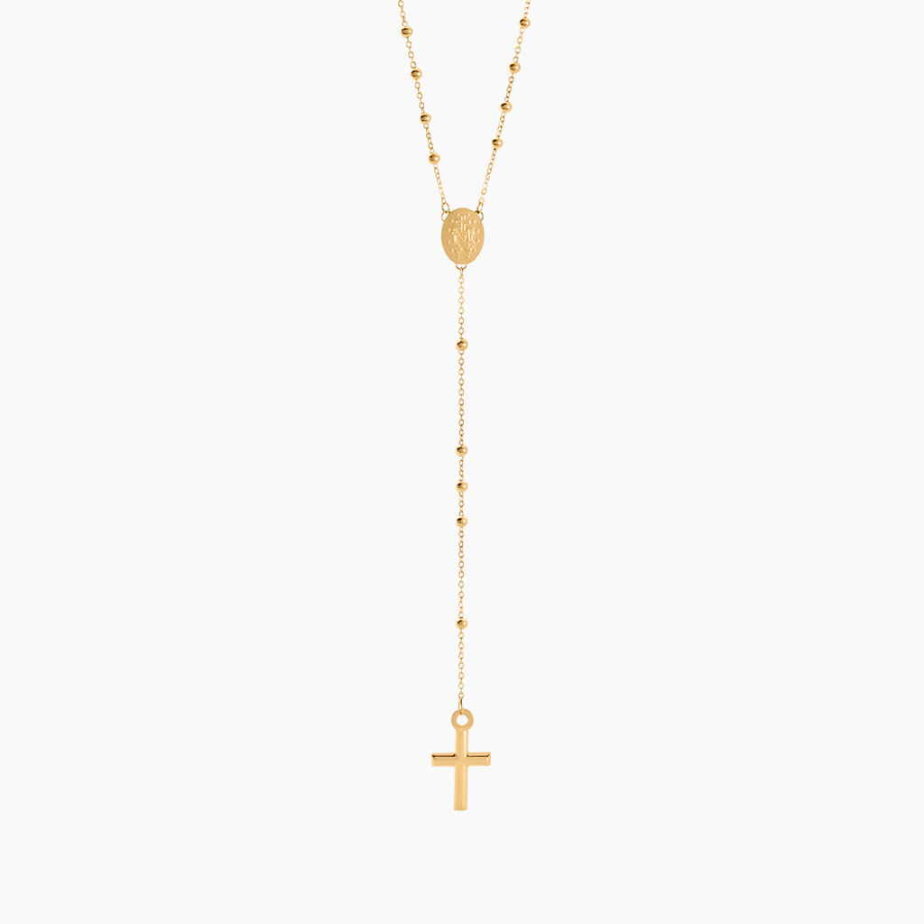 Collier Evelina Croix Maille Boule Or Jaune - Cadeaux de bapt&ecirc;me Famille | Histoire d&rsquo;Or