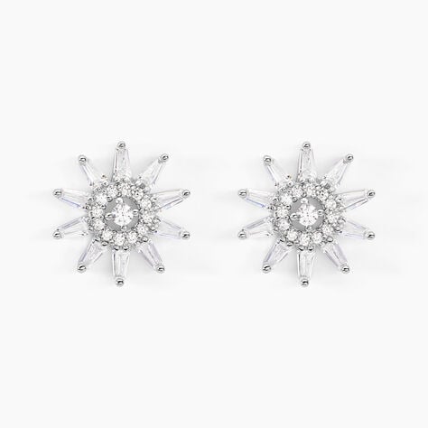 Boucles D'oreilles Puces Daisy Argent Blanc Oxyde De Zirconium - Fête des mères Femme | Histoire d’Or