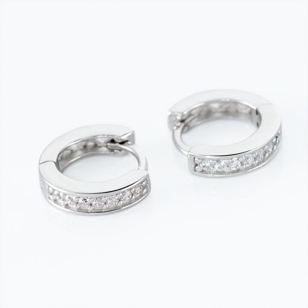 Cr&eacute;oles Alexa Argent Blanc Oxyde De Zirconium - Boucles d'oreilles cr&eacute;oles Femme | Histoire d&rsquo;Or