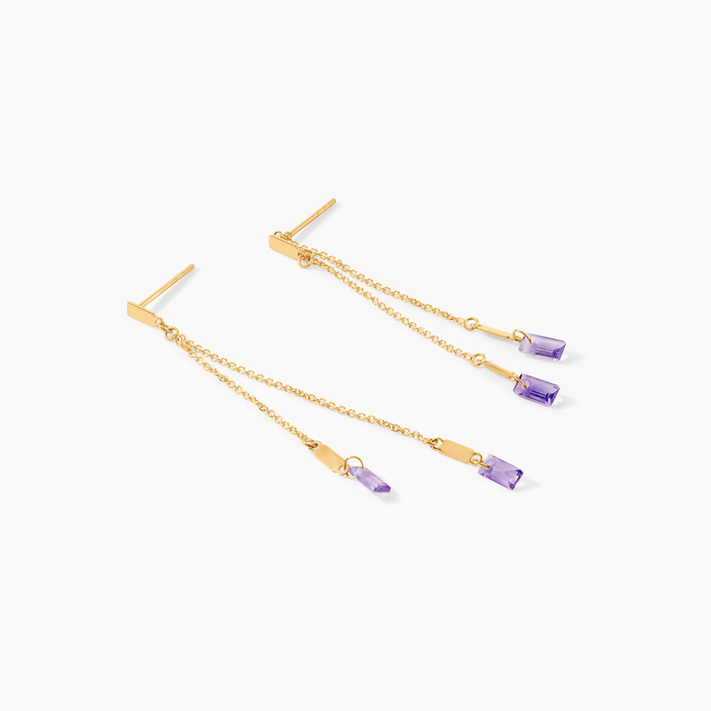 Bijoux D'oreilles Lavender Or Jaune Am&eacute;thyste - Boucles d'oreilles pendantes Femme | Histoire d&rsquo;Or
