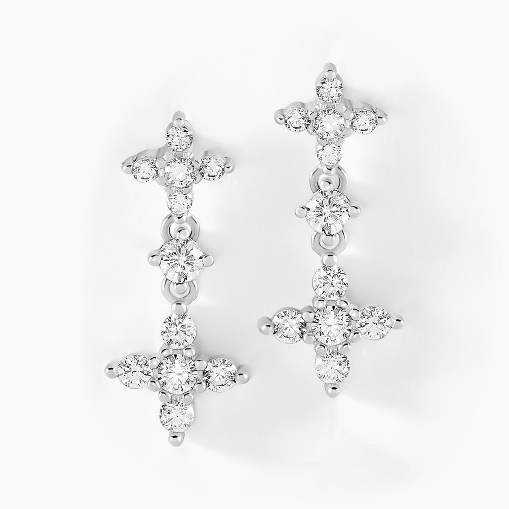 Boucles D'oreilles Pendantes Midnight Flower Argent Blanc Oxyde - Boucles d'oreilles fantaisie Femme | Histoire d’Or