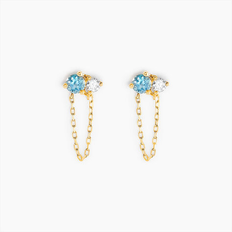 Boucles D'oreilles Pendantes Beauté Bleutée Or Jaune Topaze Et Oxyde - Boucles d'oreilles pendantes Femme | Histoire d’Or