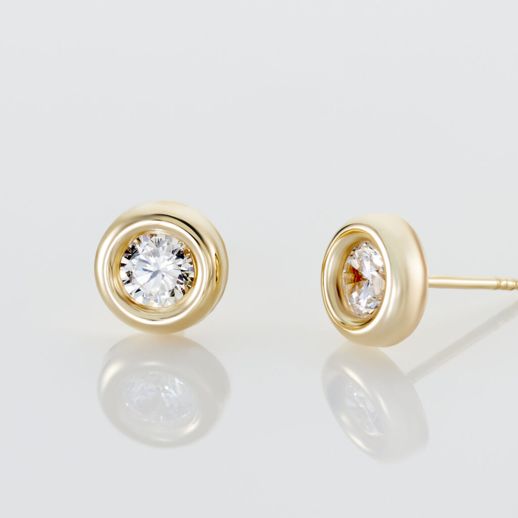 Boucles D'oreilles Puces Eden Serti Pneu Or Jaune Oxyde De Zirconium - Clous d'oreilles Femme | Histoire d’Or