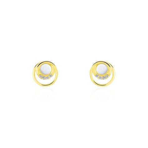 Boucles D'oreilles Puces Kamilka Or Jaune Nacre Et Oxydes - Clous d'oreilles Femme | Histoire d’Or