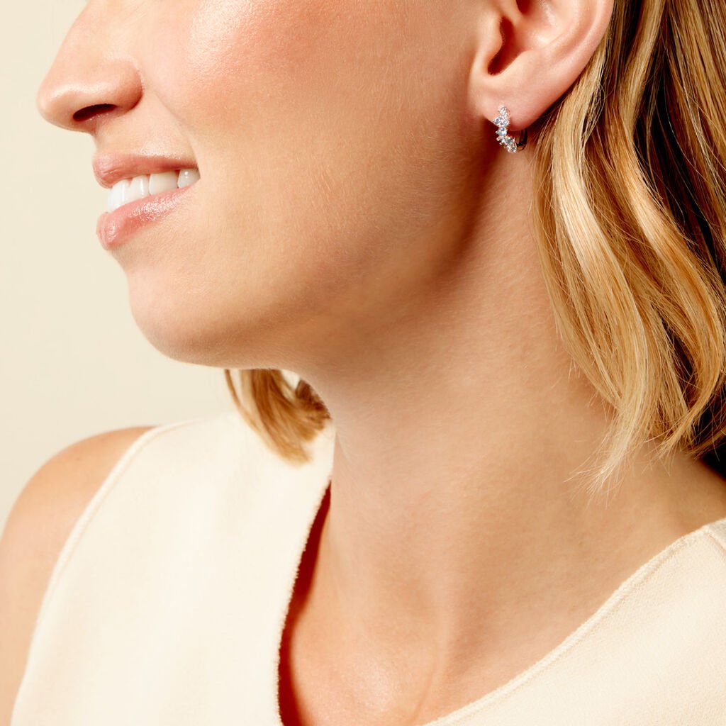 Créoles Ginnie Argent Blanc Oxyde De Zirconium - Boucles d'oreilles créoles Femme | Histoire d’Or