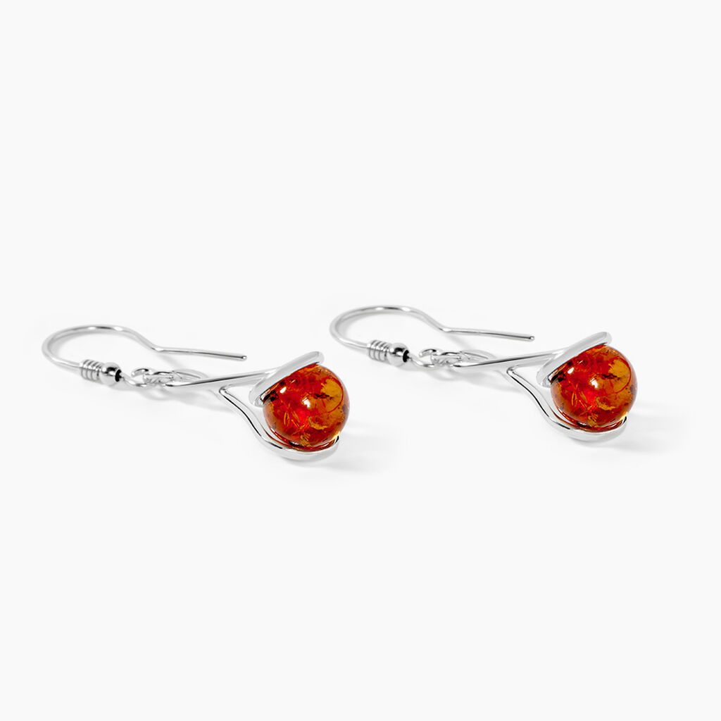 Boucles D'oreilles Pendantes Argent Blanc Simona Ambre - Boucles d'oreilles empierr&eacute;es Femme | Histoire d&rsquo;Or