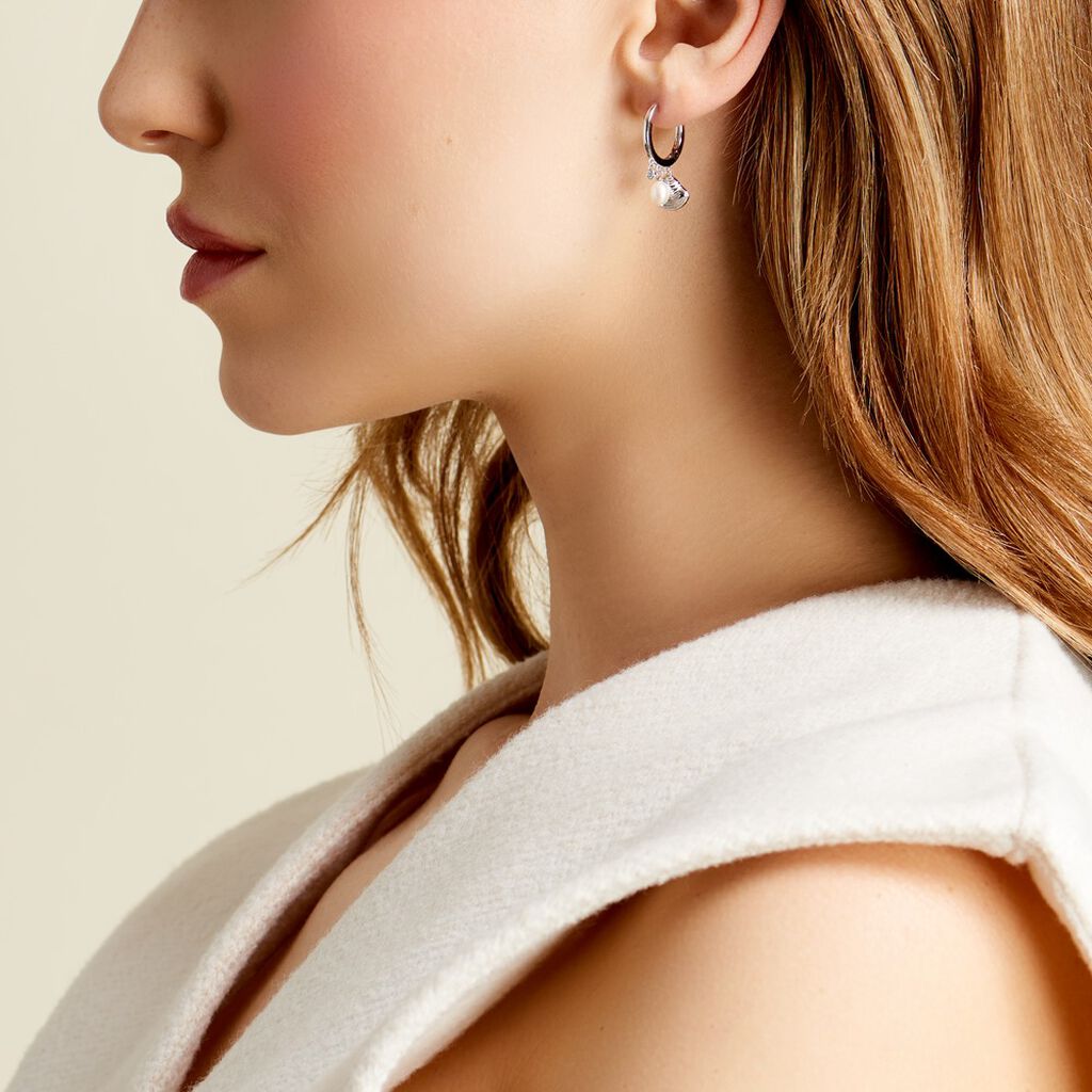 Créoles Shehla Argent Blanc Perle De Culture Oxyde De Zirconium - Boucles d'oreilles créoles Femme | Histoire d’Or