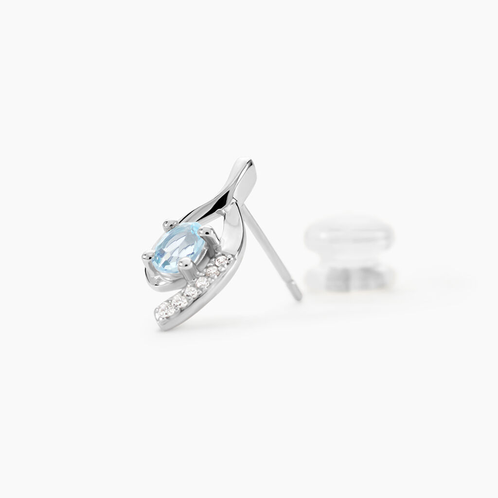 Boucles D'oreilles Sagesse Or Blanc Topaze Oxyde - Clous d'oreilles Femme | Histoire d&rsquo;Or