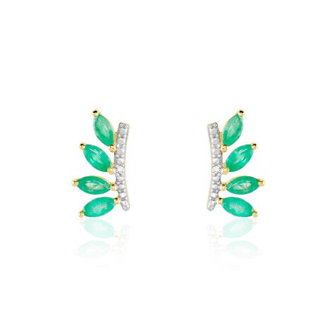 Boucles D'oreilles Puces Navette Or Jaune Emeraude Diamant - Clous d'oreilles Femme | Histoire d&rsquo;Or