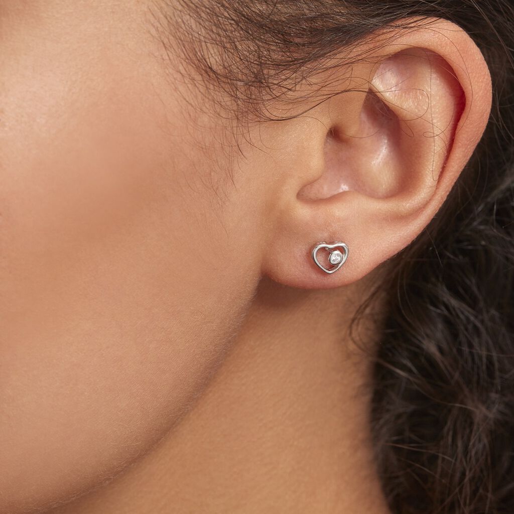 Boucles D'oreilles Puces Ashley Argent Blanc Oxyde De Zirconium - Boucles d'oreilles fantaisie Femme | Histoire d’Or