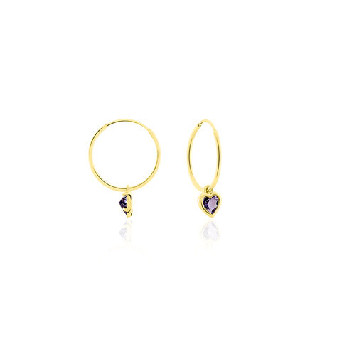 Cr&eacute;oles Marsie Coeur Or Jaune Amethyste - Boucles d'oreilles cr&eacute;oles Femme | Histoire d&rsquo;Or