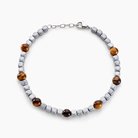 Bracelet Ole Acier Blanc Oeil De Tigre Hématite - Bracelets Homme | Histoire d’Or