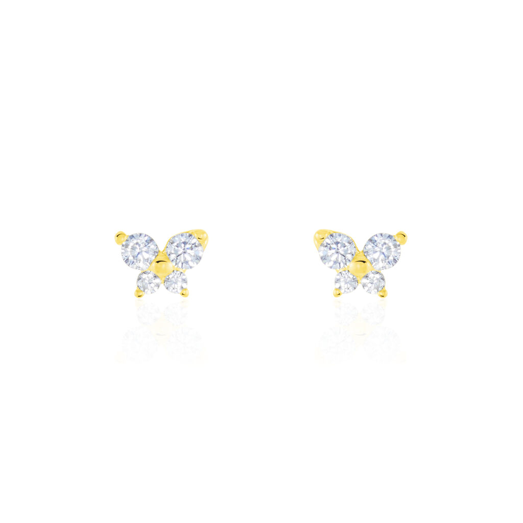 Boucles D'oreilles Puces Eleanor Fleur Or Jaune Oxyde De Zirconium - Clous d'oreilles Famille | Histoire d’Or