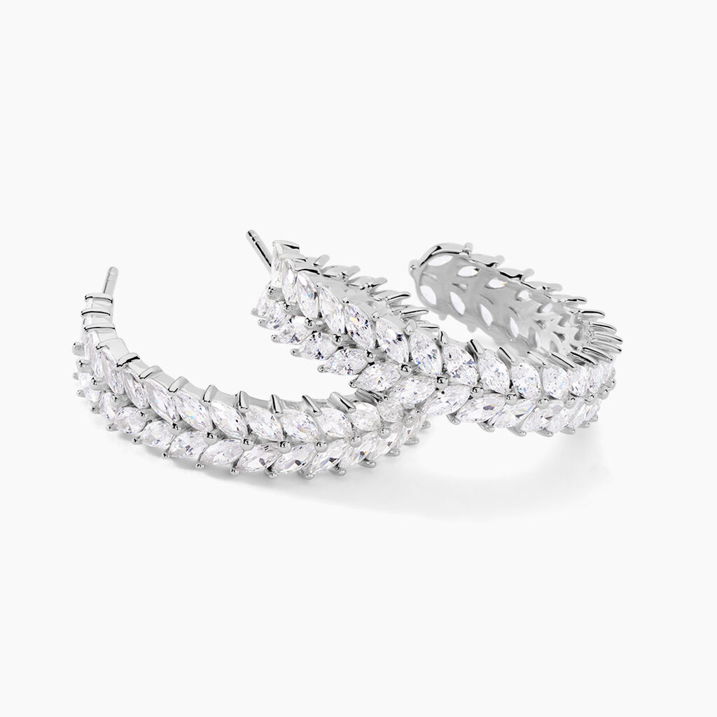 Créoles Jovan Argent Blanc Oxyde De Zirconium - Boucles d'oreilles créoles Femme | Histoire d’Or