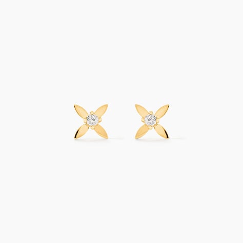 Boucles D'Oreilles Puces Deodan Or Jaune Oxyde De Zirconium - Clous d'oreilles Femme | Histoire d&rsquo;Or