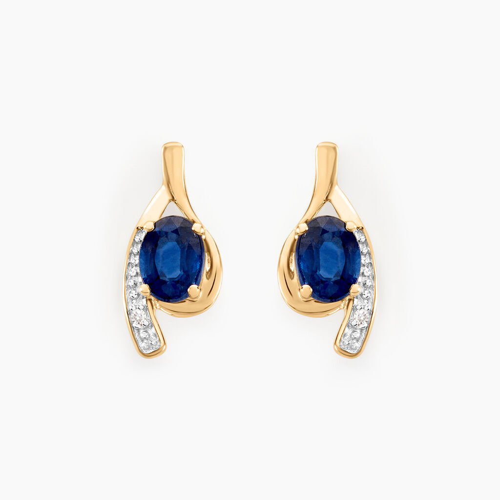 Bijoux D'oreilles Emotion Or Jaune Saphir Diamant - Clous d'oreilles Femme | Histoire d&rsquo;Or