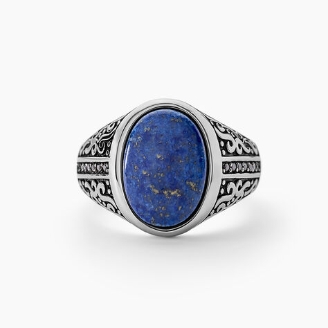 Chevalière Keegan Acier Blanc Lapis Lazuli Oxyde De Zirconium - Chevalières Homme | Histoire d’Or