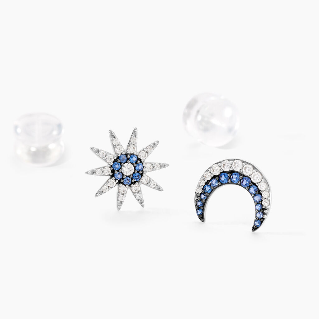 Boucles D'oreilles Dépareillées Bekhta Or Blanc Oxyde De Zirconium - Boucles d'oreilles Femme | Histoire d’Or