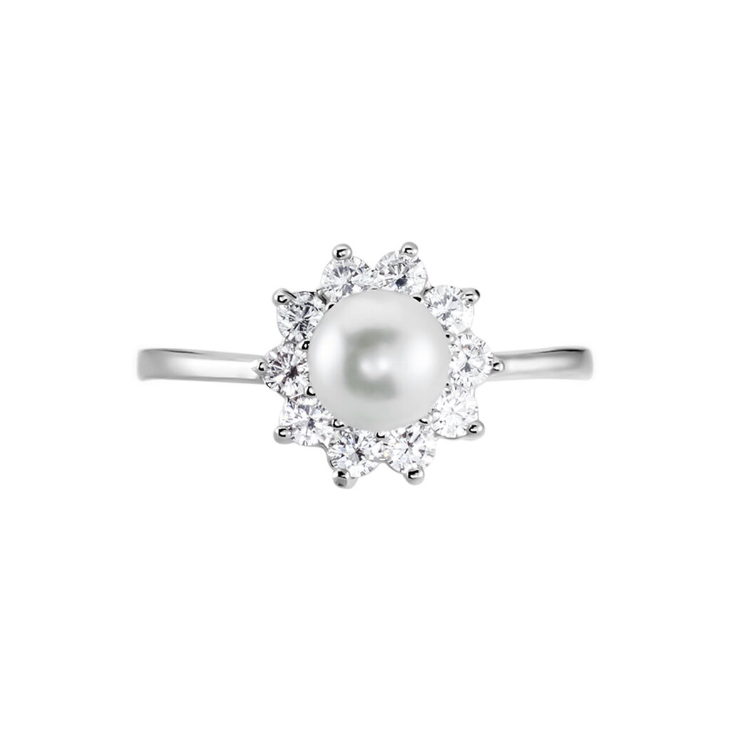 Bague Argent Blanc Cheri Perle De Culture Oxydes De Zirconium - Bagues avec pierre Femme | Histoire d’Or