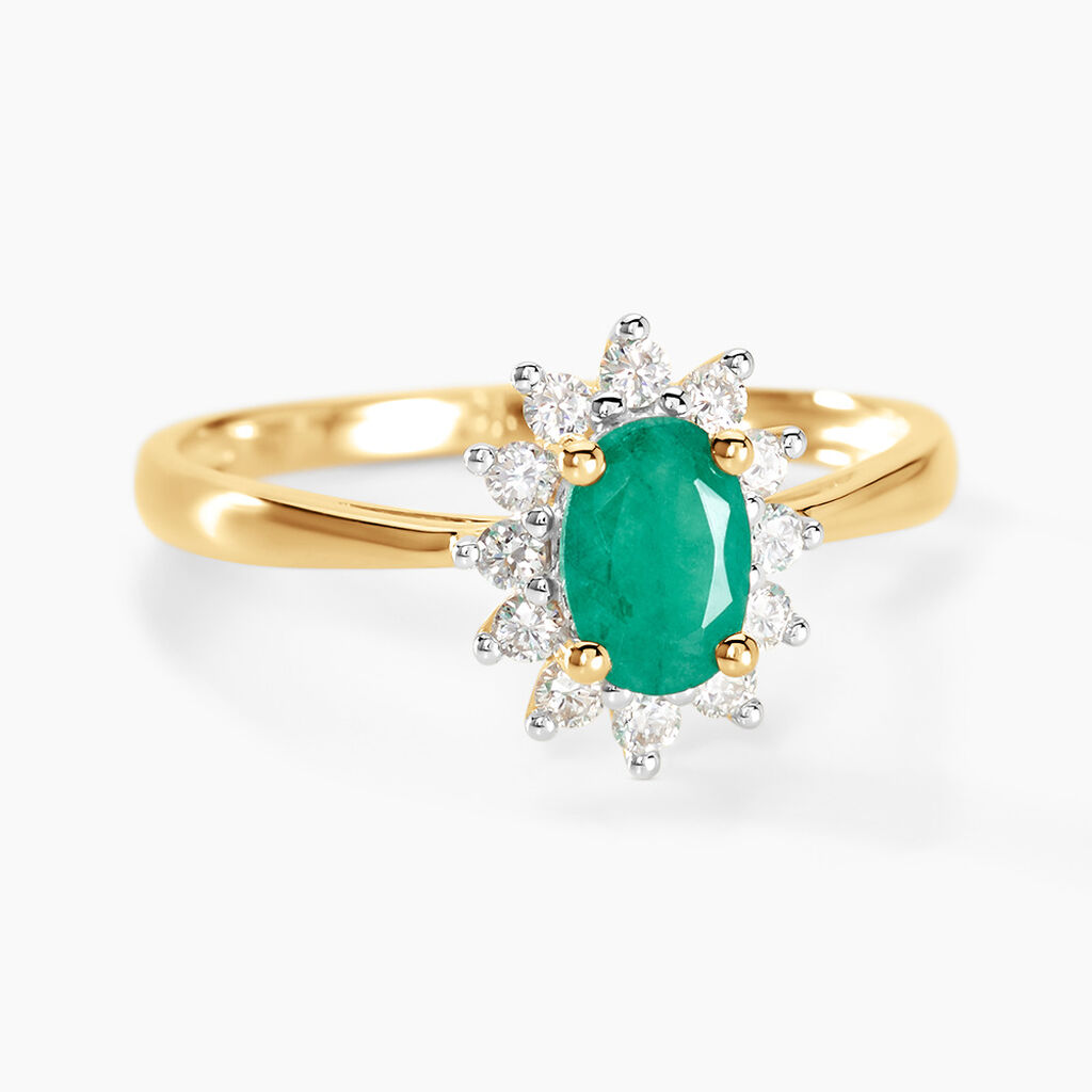 Bague Or Jaune Emeraude Diamants - Bagues solitaires Femme | Histoire d’Or