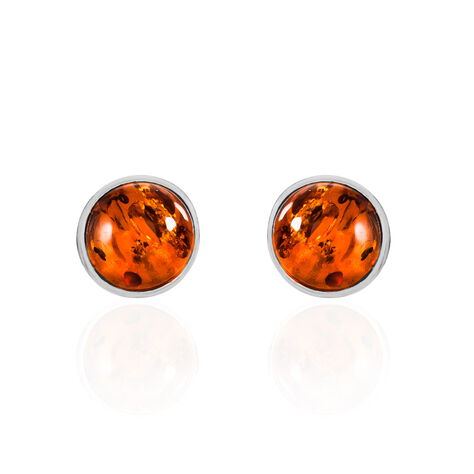 Boucles D'oreilles Puces Argent Blanc Acacia  Ambre - Boucles d'oreilles fantaisie Femme | Histoire d’Or