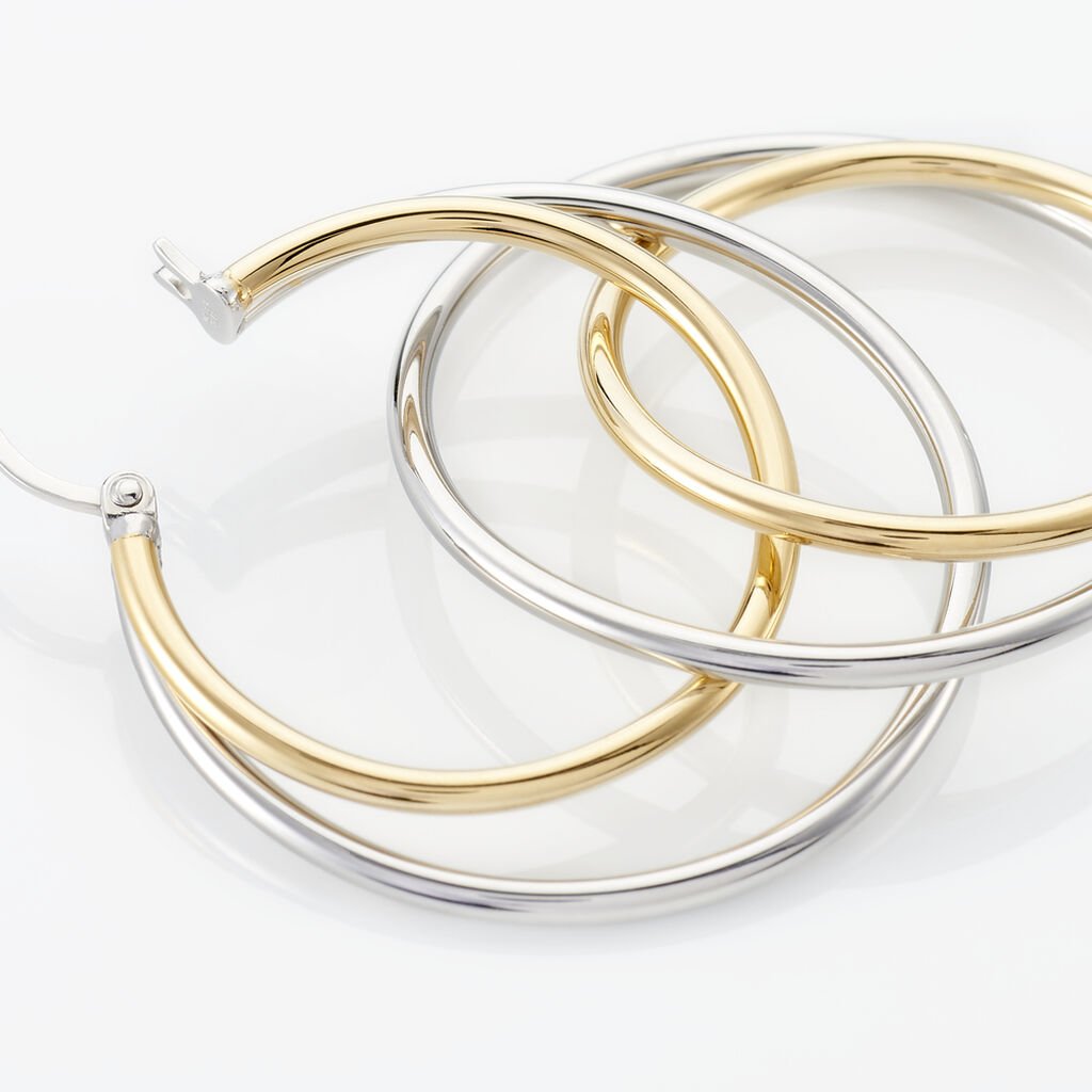 Cr&eacute;oles Adisson Acier Bicolore - Boucles d'oreilles cr&eacute;oles Femme | Histoire d&rsquo;Or