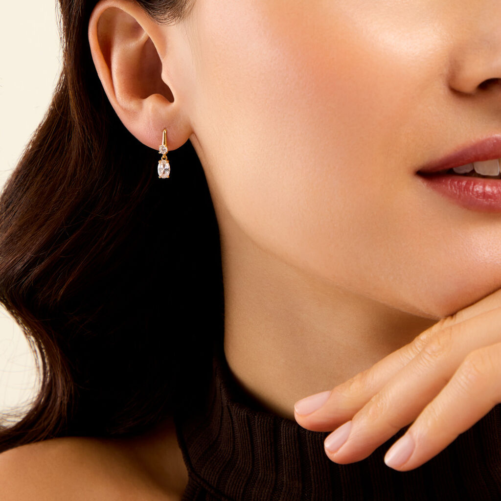 Boucles D'Oreilles Pendantes Gulbeyaz 2 Argent Dor&eacute; A L'Or 750/1000 Oxyde De Zirconium - Boucles d'oreilles fantaisie Femme | Histoire d&rsquo;Or