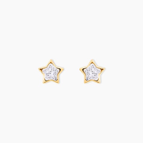 Boucles D'oreilles Puces Elais Etoile 0 Or Jaune Strass - Clous d'oreilles Femme | Histoire d’Or
